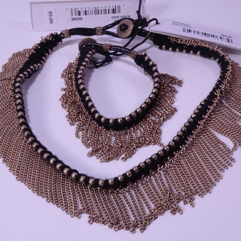 NordstromTreasure and Bond Sead Fringe Choker Necklace Bracelet NWT 130 GOLD BLA